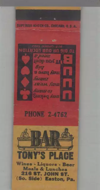 Matchbook Cover - Playing Card Suit - Tony's Place Bar Easton, PA