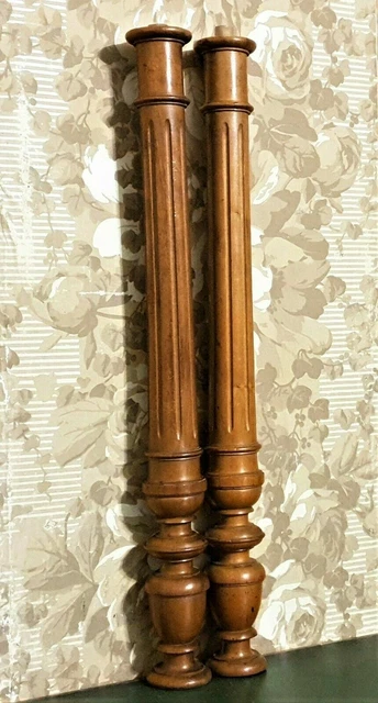 2 Baluster groove wood turned column 26" - Antique french architectural salvage