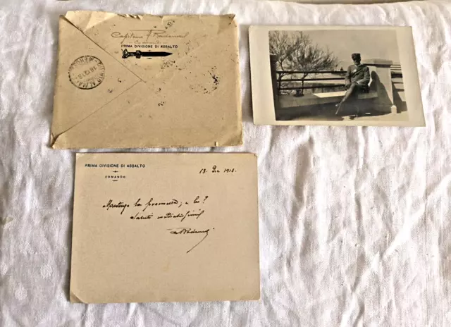 Ww1 Arditi Prima Divisione D'assalto Busta +Lettera +Fotografia Autografa Unica!