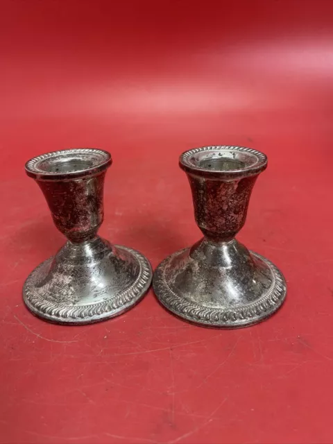 Two Sterling Silver Weighted Empire Candle Holders Candlesticks Decorative