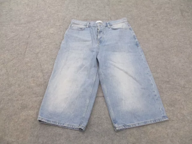 TopMAN Shorts Mens 32 Blue Denim Jean Baggy Skater Light Wash Button Fly *