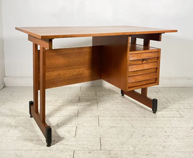 Scrivania Design Anni 50/60 Legno Teak Vintage Desk Wooden 3 Cassetti Scrittoio