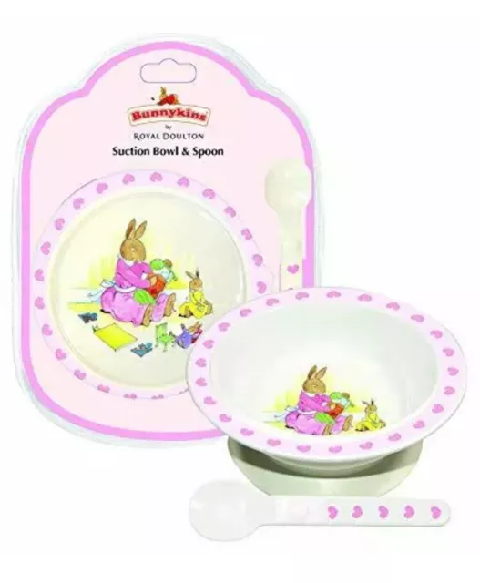 Bunnykins Melamine Suction Bowl & Spoon Feeding Set Sweethearts Pink