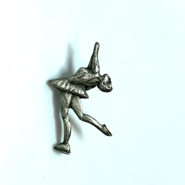 Female Ice Figure Skater Spin Straight Pin Lapel Collectible Unmarked SilverTone