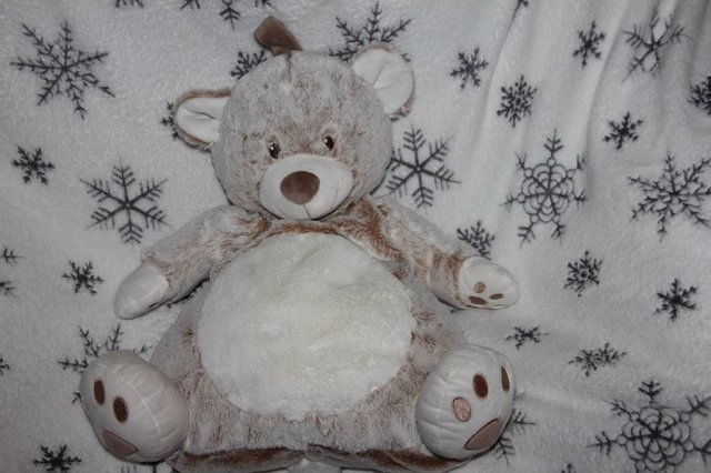 TEX baby  DOUDOU OURS BEIGE  BLANC MARRON CHINE  RANGE PYJAMA 45 CM  COMME NEUF