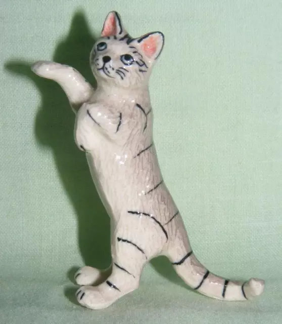 Klima Miniature Porcelain Animal Figure Silver Tabby Cat on Hind Legs K034
