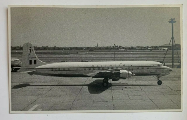 Vintage 1959 3x5 B&W Photo London Airport Alitalia Airlines DC7C aircraft plane