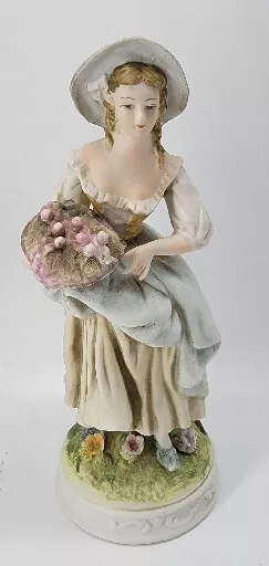 Lefton #KW3407 "Jeanne" Young Lady with basket of flowers figurine