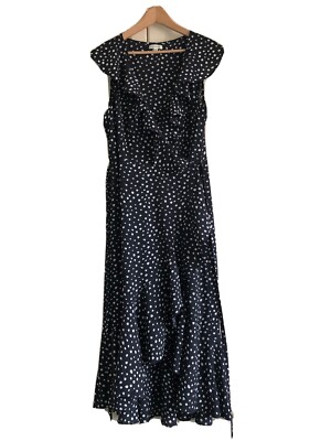 Max Studio Polka Dot Wrap Dress - Size XL Wedding Summer Cocktail Black