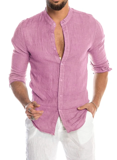 Camicia di lino rosa uomo store