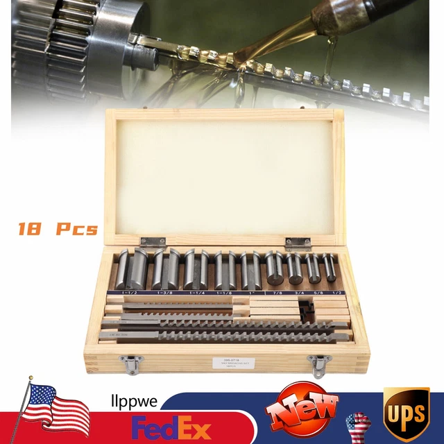 18 Pcs Keyway Broaching Cutter Bushing Shim Set Silver Metalworking Cut Tool Set