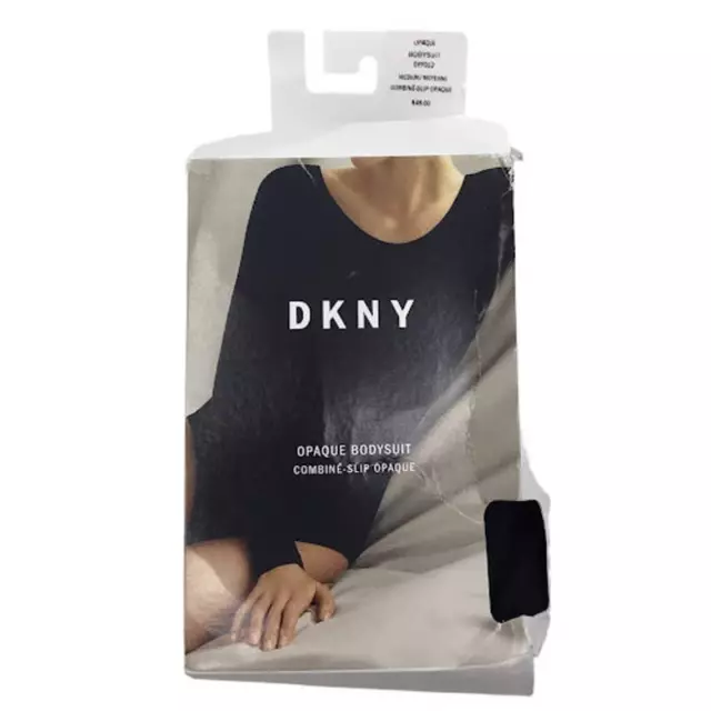 DKNY Intimates Women's Opaque Bodysuit M Long Sleeve Scoop Jersey Black DYF012