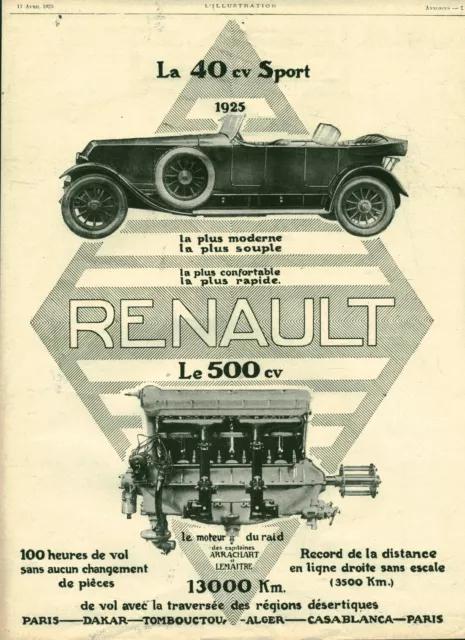 1925 Renault la 40 hp vintage car advertisement from magazine