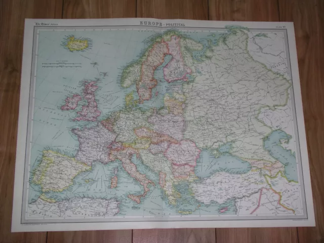 1922 Antique Map Of Europe Germany Poland Russia Ukraine France Italy Turkey