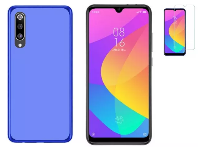 Funda Xiaomi Mi A3 (6.008) Azul TPU GEL SILICONA LISA + CRISTAL COMPLETO