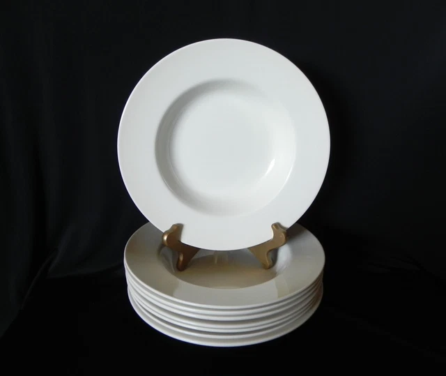Barratts England RIMMED SOUP PASTA BOWLS 9.75" White Stoneware (Set of 8)