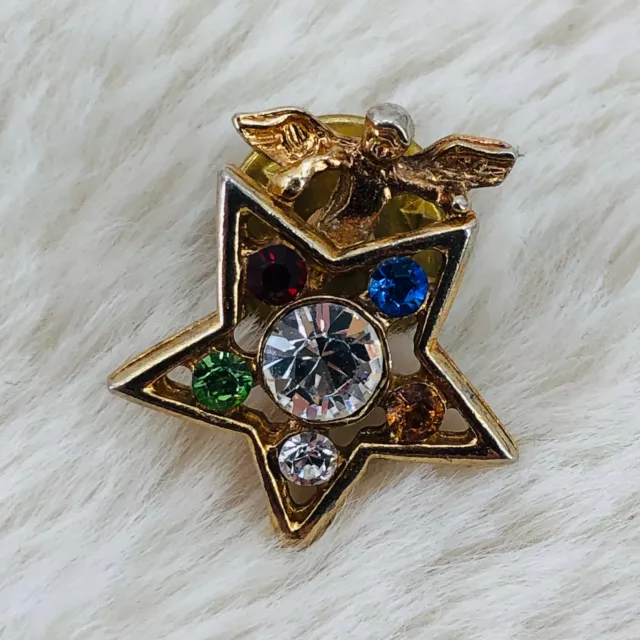 Order of the Eastern Star Guardian Angel Member Lapel Pin w/ Rhinestones