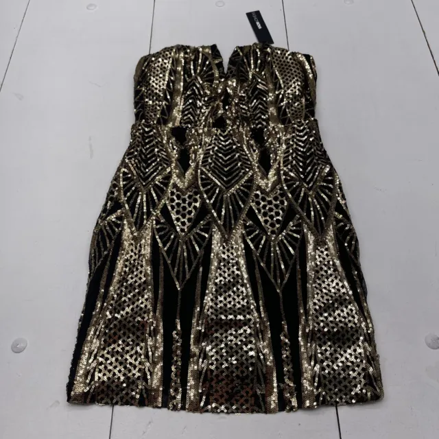 Fashion Nova Night Party Black & Gold Sequin Mini Dress Women’s Size Large New