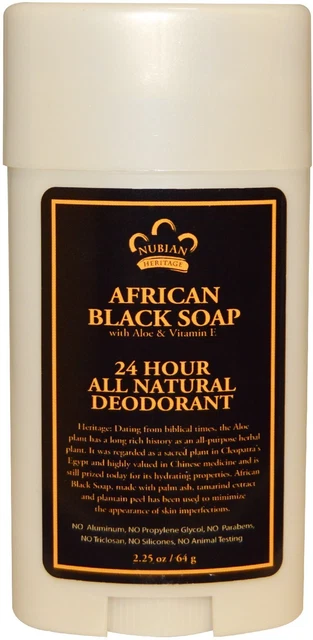 Jabón negro africano desodorante 24 horas de Nubian Heritage, 2,25 oz