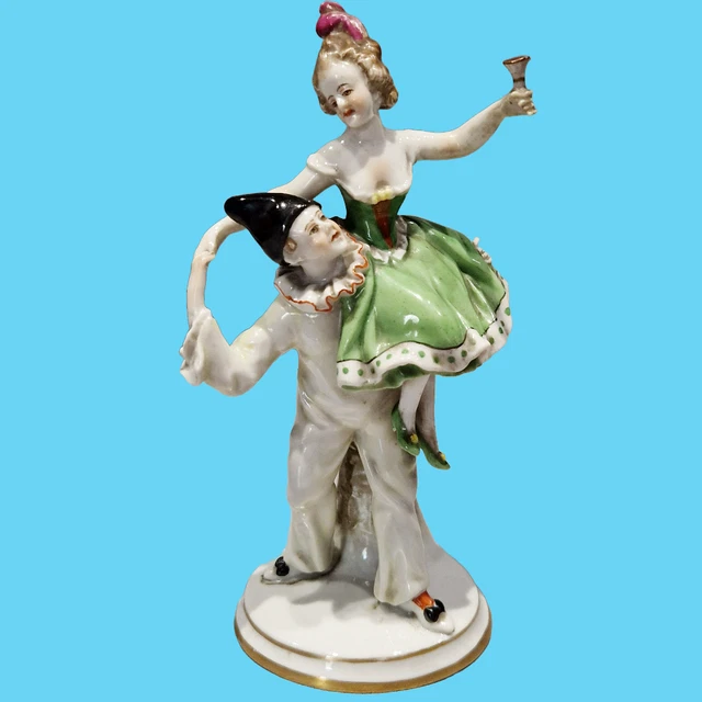 Figurine Pierrot Vintage - Porcelaine Et Chiffon, 62 Cm, Années 1950, Collection