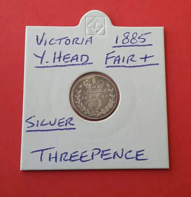 1885, 3D, Victoria Silver Threepence Coin Young Head.