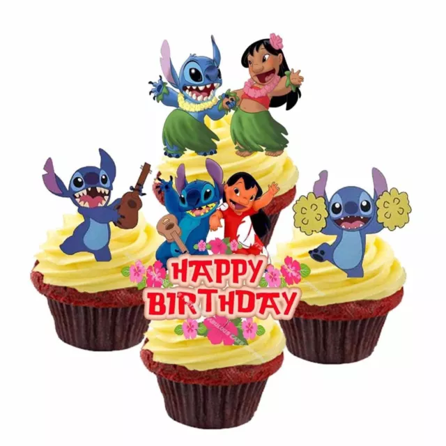 Stitch Edible Wafer Cupcakes Topper Birthday Party 1.5x24 and 2x15  PRE-CUT