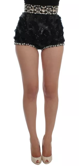 Dolce & Gabbana Short Noir Cristal Pailleté Mini Chaud Pantalon IT40 /