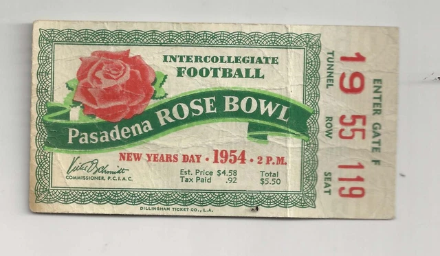1954 Michigan State MSU  UCLA  Rose Bowl football ticket stub Biggy Munn crease