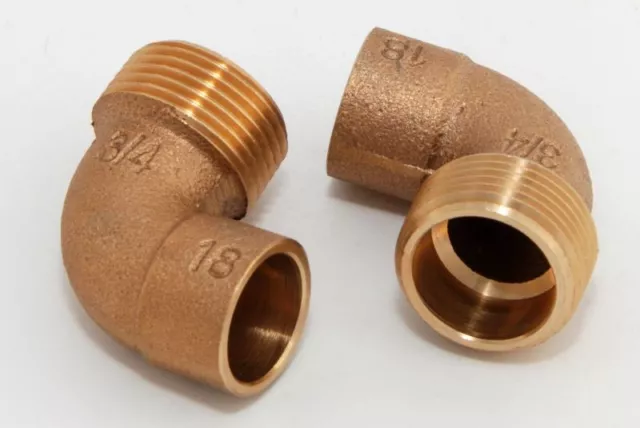 2x Rotguss Winkel i/a 90° 18mm - 3/4" / 4092g Rotgussfitting red brass gunmetal