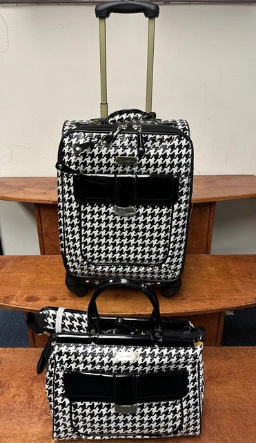 New Samantha Brown Houndstooth 2 Piece Set 20"/Tote Black/White Color Spinner