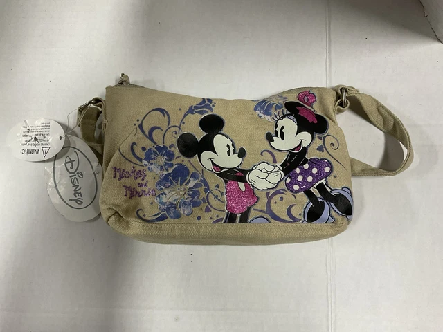 Disney Mickey Mouse and Minnie Small Hand Shoulder Bag Khaki Canvas