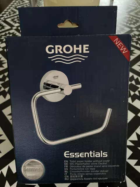 GROHE 40 689001 Essentials Chrome Wall Mounted Euro Toilet Paper Holder - NEW