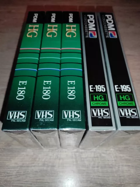 Lot de 5 Cassette Video PDM VHS Vierge NEUF SOUS BLISTER ( 3X 180 + 2X 195 )
