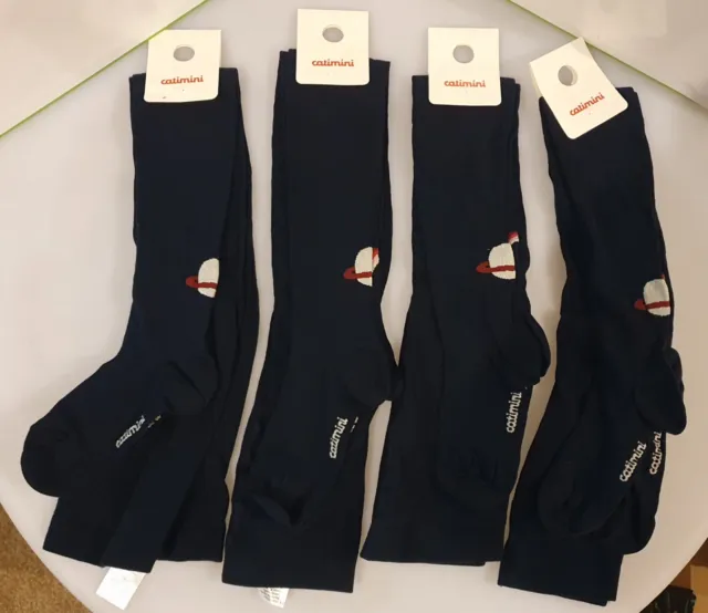 4 Pairs Of Catimini Tights Navy  35/38 Age 10 11 12 New Bundle Girls