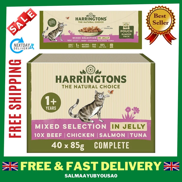 Harringtons Adult Cat Wet Food Grain Free Mixed Selection Jelly 40 Pouches 85 g