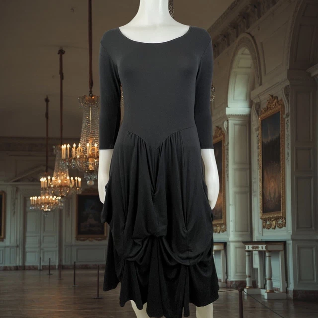 Luna Luz Fit&Flare Dress Black Full Pick-up Tuck Skirt Stretchy USA Size Small