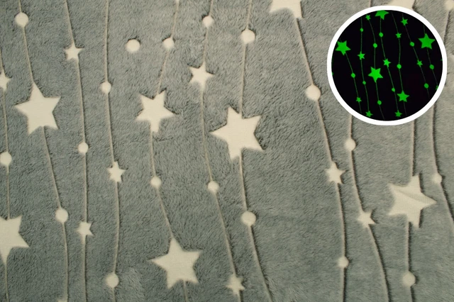 Tissu Peluche Minky Bilatéral Brillant Dans Le Noir - Motif Nuages - 50x160 Cm - Neuf