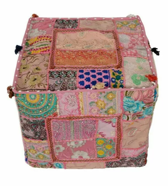 Designer Home Decor Khambadi Patchwork Vintage Style Footstool Square Pouf Cover