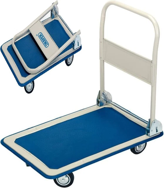 Draper 44005 Carrello a piattaforma con manico pieghevole, blu, 630 mm x 480 mm x 850 mm