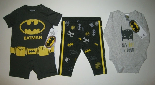 BNWT DC BATMAN F&F BABY BOYS 2 x OUTFIT SET BUNDLE LOT - ROMPER - 3-6 MONTHS