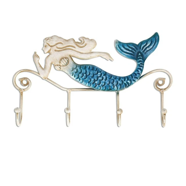 Home Wall Hooks Hanging Metal Wrought Iron Mermaid Vintage Living Room Decorate