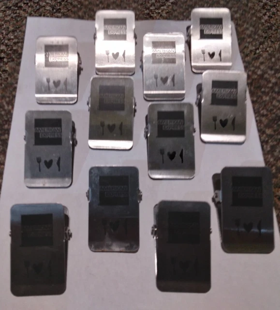 12 American Express Check Presenter Clips Lot Silver & Black stainless steel