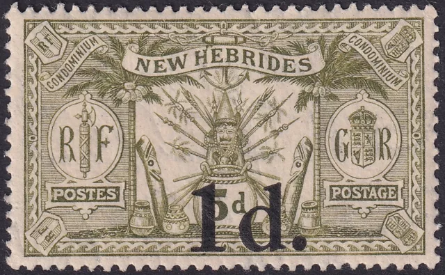 New Hebrides 1921 Surcharge. 1d. on 5d. Sage. Unmounted Mint. SG 30, CV £11
