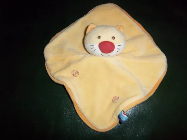 Doudou Sucre d'Orge Chat Plat Carré Orange Nez Rouge