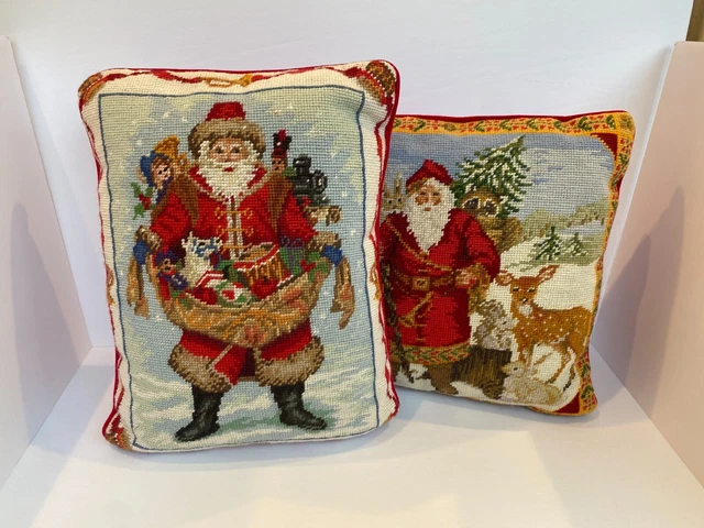 Nadine Harper Santa Holiday Needlepoint Decorative Pillows