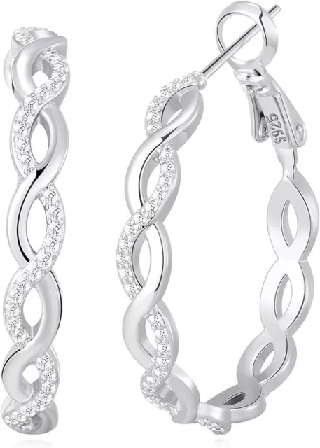 Silver 925 Hoops Earrings for Women 40mm Lightweight  for Women Girl