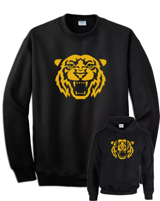 FELPA TIGRE NERA stampa gialla old school tattoo con cappuccio o