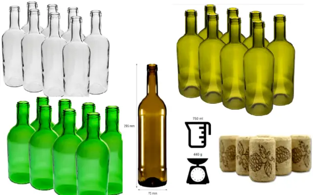 Weinflasche 10-40St 750ml 4Farben Glasflasche leere Flasche Wein ohne/mit Korken
