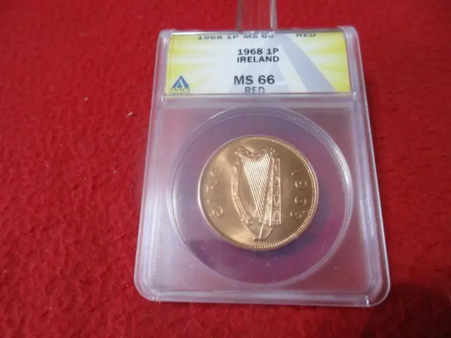 Ireland  1968 1 Pence/Penny  ANACS MS 66 RED                           #MF-T2448