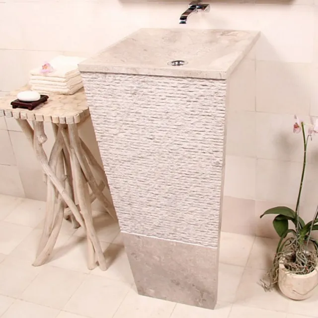 Wohnfreuden Marmor Stand-Waschbecken PEDESTAL 90 cm creme eckig Säule Gäste WC